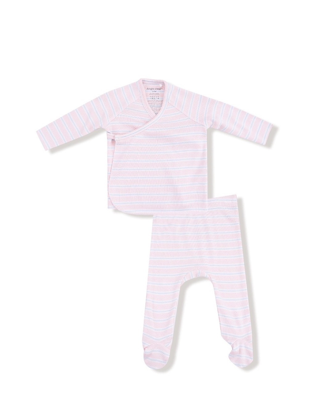 Multi Stripe - Pink - 2Pc L/S Kimono Footed Pant Set by Angel Dear